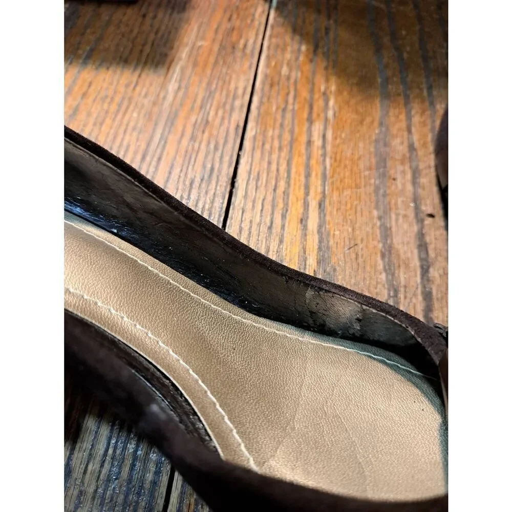 6.5M Alex Marie Brown Ran Round Toe Slip On Animal Print Low Wedge Heel Shoes